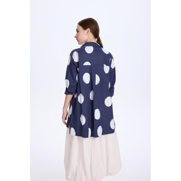 Women's Cotton Button Down Tunic Top Plus Size Blue Breathable Elegant - Picture 5 of 6